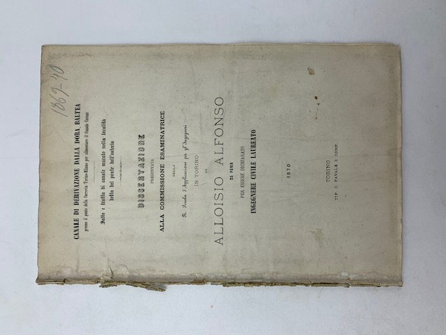 Canale di derivazione della Dora Baltea presso il ponte della ferrovia Torino-Milano per alimentare il Canale Cavour. Dissertazione